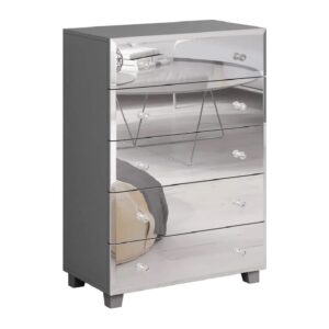 Bangor Mirrored Chest Of 5 Drawers In Grey