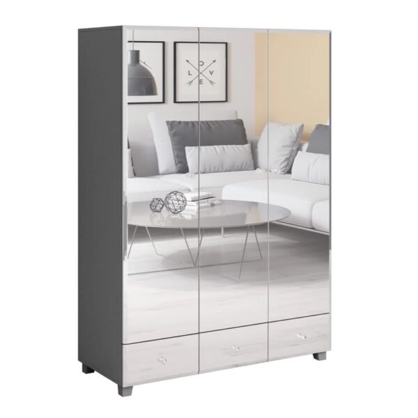 Bangor Mirrored Wardrobe With 3 Doors In Grey