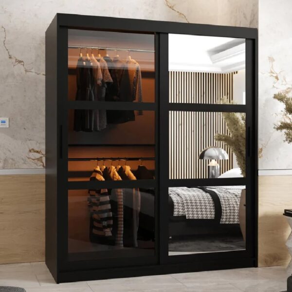 Danville Large Mirrored Wardrobe With 2 Sliding Doors In Black