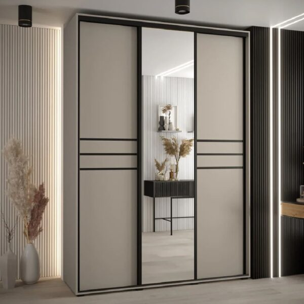 Delta Mirrored Wardrobe With 3 Sliding Doors In Cashmere