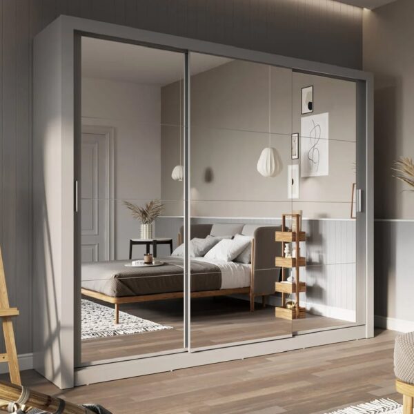 Ithaca Mirrored Wardrobe With 3 Sliding Doors In Grey