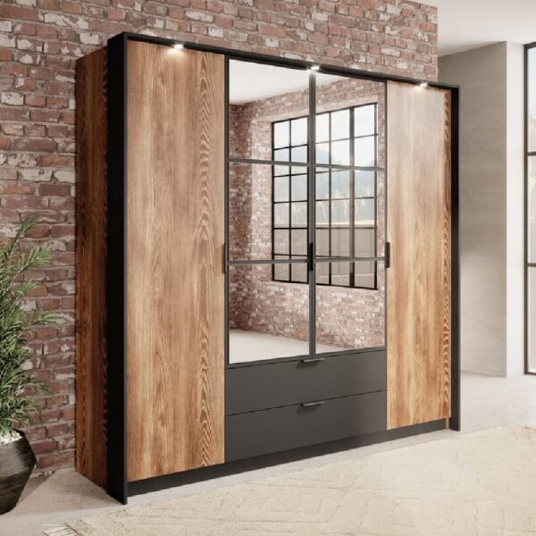 Madrid Wooden Wardrobe With 4 Doors In Chestnut Oak