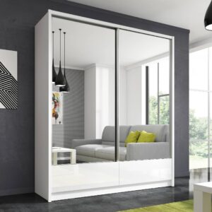 Aztec Mirrored Gloss Wardrobe 184cm With 2 Sliding Doors In White