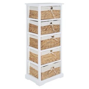 Ashbile Wooden Chest Of 5 Basket Drawers In White