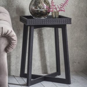 Bahia Square Wooden Bedside Table In Matt Black Charcoal