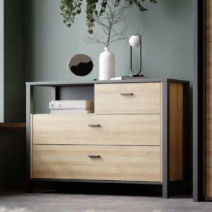 Harbor Wooden Chest Of 3 Drawers In Matt Black And Oak