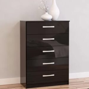 Lynn High Gloss Chest Of 5 Drawers In Black