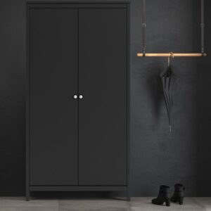 Macron Wooden Double Door Wardrobe In Matt Black