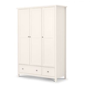 Madge Wooden Wardrobe Wide In White With 3 Doors and 2 Drawers