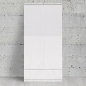 Nakou High Gloss 2 Doors 1 Drawer Wardrobe In White