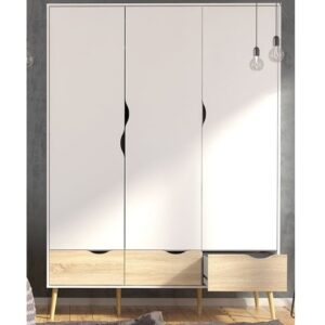 Oklo Wooden 3 Doors 3 Drawers Wardrobe In White And Oak