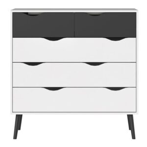 Oklo Wooden Chest Of 5 Drawers In White And Matt Black