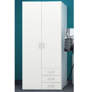 Scalia Wooden Large Wardrobe With 2 Doors 3 Drawers In White