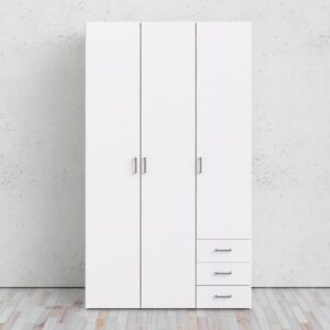 Scalia Wooden Wardrobe With 3 Doors 3 Drawers In White