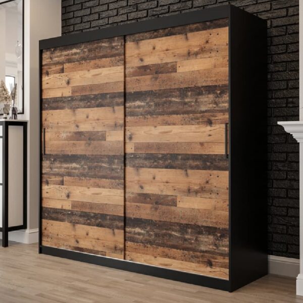 Topeka Wooden 200cm Wardrobe With 2 Sliding Doors In Dark Oak