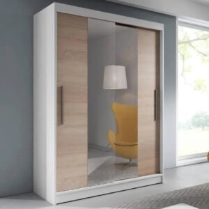 Vernal Wooden Wardrobe With 2 Sliding Doors In White And Oak