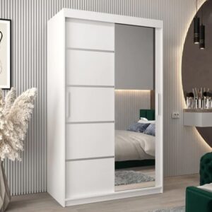 Vevey II Mirrored Wardrobe 2 Sliding Doors 120cm In White