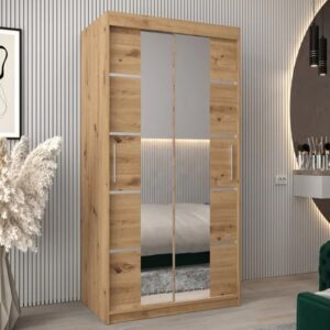 Vevey III Mirrored Wardrobe 2 Sliding Doors 100cm In Artisan Oak