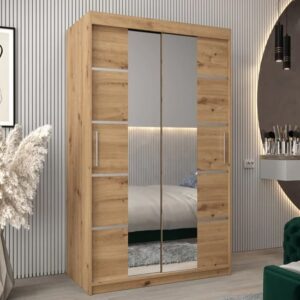 Vevey III Mirrored Wardrobe 2 Sliding Doors 120cm In Artisan Oak