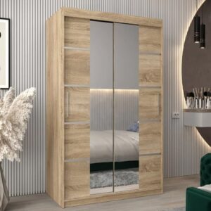 Vevey III Mirrored Wardrobe 2 Sliding Doors 120cm In Sonoma Oak