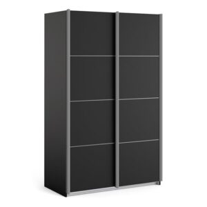 Vrok Wooden Sliding Doors Wardrobe With 2 Shelves In Matt Black