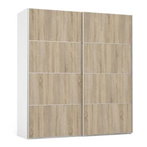 Vrok Wooden Sliding Doors Wardrobe With 2 Shelves In White Oak